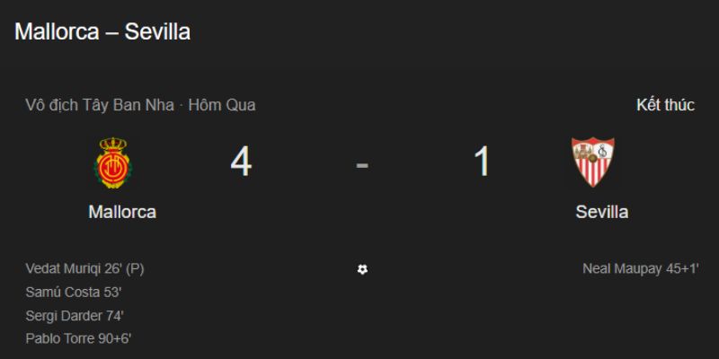 Trận đấu cho thấy sự yếu kém hoàn toàn của hàng thủ Sevilla